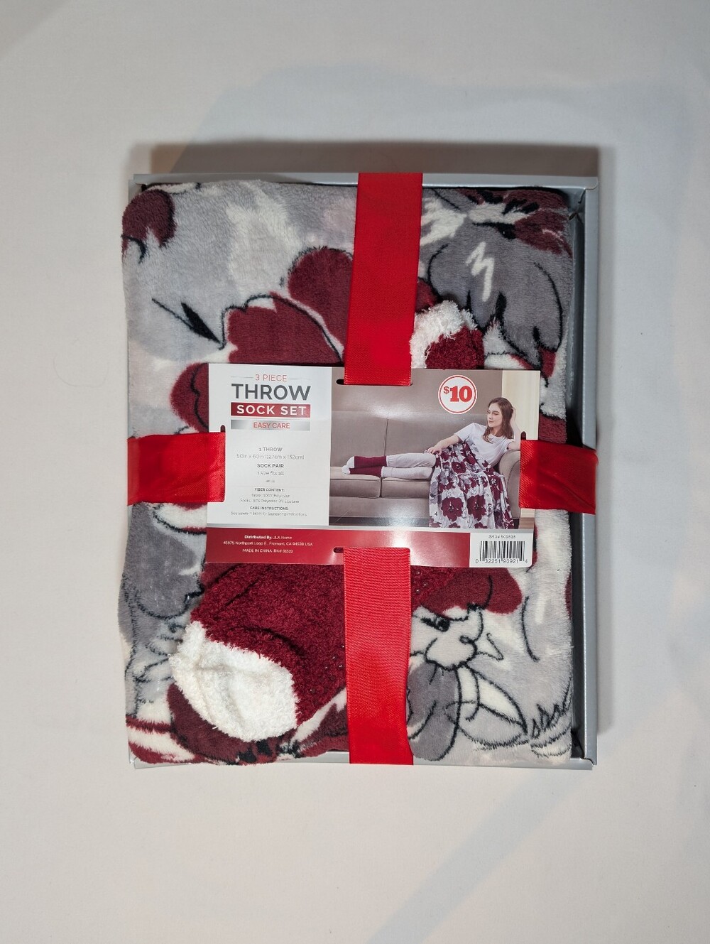 Throw Sock Set Vegan Burgundy Maroon Gray Grey Floral Flower Flowers Red
